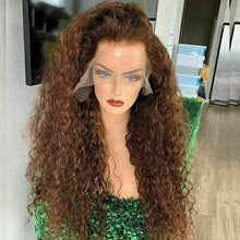 Load image into Gallery viewer, Luxury Remy Brown Deep Curly 100% Human Hair Swiss 13x4 Lace Front Glueless Wig Auburn U-Part, 360 or Full Lace Upgrade Available