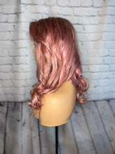 Load image into Gallery viewer, READY TO SHIP Luxury 18” 150% 13x4 Lace Front Rose Gold Pink Dark Roots Wig Human Hair Swiss Glueless Sale Bleached Knots