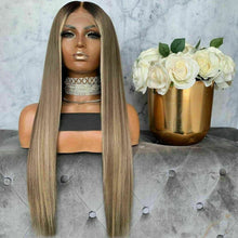 Load image into Gallery viewer, Luxury Ash Blonde Ombre 100% Human Hair Swiss 13x4 Lace Front Glueless Wig  Balayage Highlight U-Part, 360 or Full Lace Upgrade Available