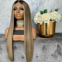 Load image into Gallery viewer, Luxury Ash Blonde Ombre 100% Human Hair Swiss 13x4 Lace Front Glueless Wig  Balayage Highlight U-Part, 360 or Full Lace Upgrade Available
