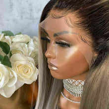 Load image into Gallery viewer, Luxury Ash Blonde Ombre 100% Human Hair Swiss 13x4 Lace Front Glueless Wig  Balayage Highlight U-Part, 360 or Full Lace Upgrade Available