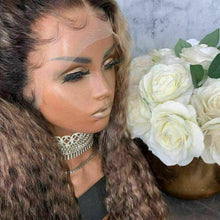 Load image into Gallery viewer, Luxury Curly Wavy Light Brown Ombre Blonde 100% Human Hair Swiss 13x4 Lace Front Glueless Wig U-Part, 360 or Full Lace Upgrade Available