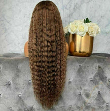 Load image into Gallery viewer, Luxury Curly Wavy Light Brown Ombre Blonde 100% Human Hair Swiss 13x4 Lace Front Glueless Wig U-Part, 360 or Full Lace Upgrade Available