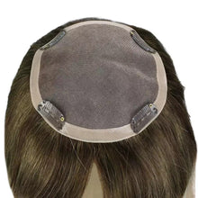 Load image into Gallery viewer, Luxury Human Hair Topper Ombre Balayage 13*13cm Remy Hair Piece With Clips 120% Density Crown Hair Ash Blonde Brown Mono