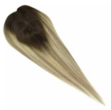Load image into Gallery viewer, Luxury Human Hair Topper Ombre Balayage 13*13cm Remy Hair Piece With Clips 120% Density Crown Hair Ash Blonde Brown Mono