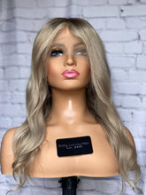 Load image into Gallery viewer, READY TO SHIP Luxury 18” 150% Full Lace Ash Blonde Wig Human Hair Swiss Glueless Size M Sale Bleached Knots