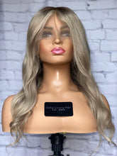 Load image into Gallery viewer, READY TO SHIP Luxury 18” 150% Full Lace Ash Blonde Wig Human Hair Swiss Glueless Size M Sale Bleached Knots
