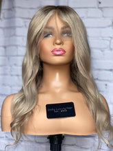 Load image into Gallery viewer, READY TO SHIP Luxury 18” 150% Full Lace Ash Blonde Wig Human Hair Swiss Glueless Size M Sale Bleached Knots
