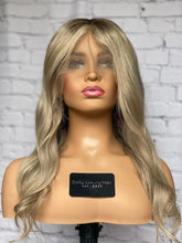 Load image into Gallery viewer, READY TO SHIP Luxury 18” 150% Full Lace Ash Blonde Wig Human Hair Swiss Glueless Size M Sale Bleached Knots