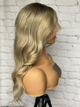 Load image into Gallery viewer, READY TO SHIP Luxury 18” 150% Full Lace Ash Blonde Wig Human Hair Swiss Glueless Size M Sale Bleached Knots