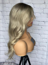 Load image into Gallery viewer, READY TO SHIP Luxury 18” 150% Full Lace Ash Blonde Wig Human Hair Swiss Glueless Size M Sale Bleached Knots