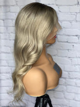 Load image into Gallery viewer, READY TO SHIP Luxury 18” 150% Full Lace Ash Blonde Wig Human Hair Swiss Glueless Size M Sale Bleached Knots
