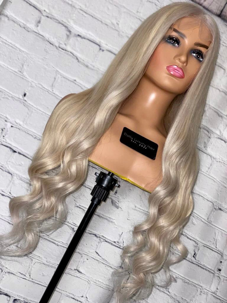 Luxury Icy Platinum Bleach Blonde 100% Human Hair Swiss 13x4  display picture 1