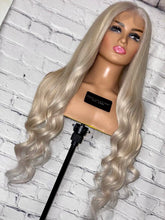 Load image into Gallery viewer, Luxury Icy Platinum Bleach Blonde 100% Human Hair Swiss 13x4 Lace Front Glueless Wig Wavy U-Part, 360 or Full Lace Upgrade Available 2021