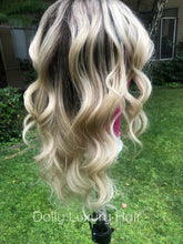Load image into Gallery viewer, Luxury Light Blonde Balayage Highlight Brown Roots 100% Human Hair Swiss 13x4 Lace Front Glueless Wig U-Part, 360 or Full Lace Upgrade Available