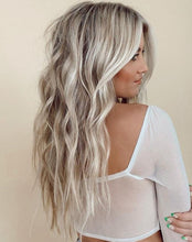 Load image into Gallery viewer, Luxury Boho Chic Sandy Blonde Balayage Shakira Platinum Blonde 100% Human Hair Swiss 13x4 Lace Front Wig Wavy Full Lace Upgrade Available