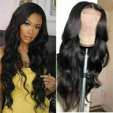 Load image into Gallery viewer, Luxury Remy Jet Black #1 Body Wave Black 100% Human Hair Swiss 13x4 Lace Front Glueless Wig Wavy U-Part, 360 or Full Lace Upgrade Available