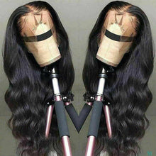 Load image into Gallery viewer, Luxury Remy Jet Black #1 Body Wave Black 100% Human Hair Swiss 13x4 Lace Front Glueless Wig Wavy U-Part, 360 or Full Lace Upgrade Available