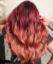 Load image into Gallery viewer, Luxury Hot Fire Red Peachy Pink Balayage 100% Human Hair Swiss 13x4 Lace Front Glueless Wig Wavy U-Part, 360 or Full Lace Upgrade Available
