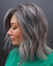 Load image into Gallery viewer, Luxury Natural Grey Gray Smokey Balayage with Brown 100% Human Hair Swiss 13x4 Lace Front Glueless Wig U-Part or Full Lace Upgrade Available