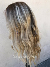 Load image into Gallery viewer, Luxury Ash Blonde Balayage Highlight 100% Human Hair Swiss 13x4 Lace Front Glueless Wig U-Part, 360 or Full Lace Upgrade Available