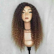 Load image into Gallery viewer, Luxury Kinky Curly Ombre Auburn Brown 100% Human Hair Swiss 13x4 Lace Front Glueless Wig Blonde U-Part, 360 or Full Lace Upgrade Available