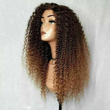 Load image into Gallery viewer, Luxury Kinky Curly Ombre Auburn Brown 100% Human Hair Swiss 13x4 Lace Front Glueless Wig Blonde U-Part, 360 or Full Lace Upgrade Available
