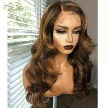 Load image into Gallery viewer, Luxury Ombre Golden Brown 100% Human Hair Swiss 13x4 Lace Front Wig Highlight Balayage Highlight U-Part, 360 or Full Lace Upgrade Available