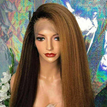 Load image into Gallery viewer, Luxury Kinky Straight Ombre Auburn Brown 100% Human Hair Swiss 13x4 Lace Front Glueless Wig U-Part, 360 or Full Lace Upgrade Available