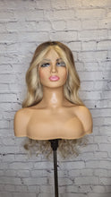 Load image into Gallery viewer, Luxury Balayage Ombre Highlight Ash Blonde Dark Roots 100% Human Hair Swiss 13x4 Lace Front Wig U-Part or Full Lace Upgrade Available