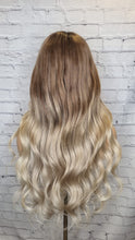 Load image into Gallery viewer, Luxury Balayage Ombre Highlight Ash Blonde Dark Roots 100% Human Hair Swiss 13x4 Lace Front Wig U-Part or Full Lace Upgrade Available