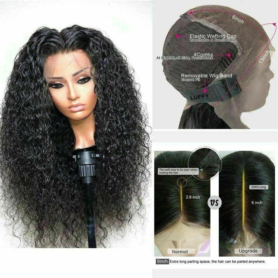 Luxury Deep Wave Curly Black 100% Human Hair Swiss 13x4 Lace  display picture 3