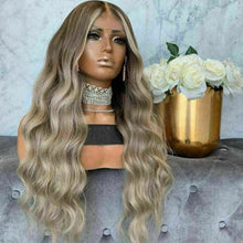 Load image into Gallery viewer, Luxury Brazilian Remy Ash Blonde Ombre 100% Human Hair Swiss 13x4 Lace Front Glueless Wig Wavy U-Part, 360 or Full Lace Upgrade Available