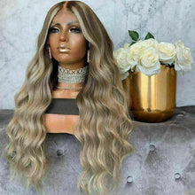 Load image into Gallery viewer, Luxury Brazilian Remy Ash Blonde Ombre 100% Human Hair Swiss 13x4 Lace Front Glueless Wig Wavy U-Part, 360 or Full Lace Upgrade Available