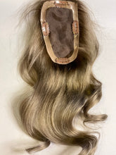 Load image into Gallery viewer, Luxury Dark Ash Blonde Human Hair Body Wave Topper Wig For Women 8*15cm Breathable MONO PU Base With Clip In Hair Toupee Hair Piece 130%