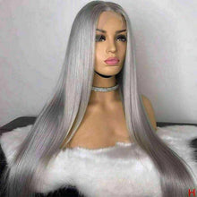 Load image into Gallery viewer, Luxury Silver Grey Gray 100% Human Hair Swiss 13x4 Lace Front Glueless Wig Platinum Colouful U-Part or Full Lace Upgrade Available