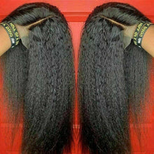 Load image into Gallery viewer, Luxury Remy Kinky Straight #1B Black 100% Human Hair Swiss 13x4 Lace Front Glueless Wig U-Part, 360 or Full Lace Upgrade Available