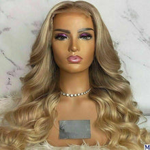 Load image into Gallery viewer, Luxury Brazilian Remy Ash Blonde Ombre 100% Human Hair Swiss 13x4 Lace Front Glueless Wig Wavy U-Part, 360 or Full Lace Upgrade Available