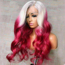 Load image into Gallery viewer, Luxury Ice Blonde Hot Pink Ombre 100% Human Hair Swiss 13x4 Lace Front Glueless Wig Fuchsia Colouful U-Part or Full Lace Upgrade Available