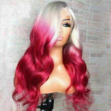 Load image into Gallery viewer, Luxury Ice Blonde Hot Pink Ombre 100% Human Hair Swiss 13x4 Lace Front Glueless Wig Fuchsia Colouful U-Part or Full Lace Upgrade Available