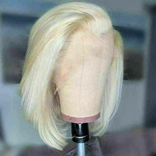 Load image into Gallery viewer, Luxury Remy Platinum Blonde #613 Bob 100% Human Hair Swiss 13x4 Lace Front Glueless Wig Short U-Part, 360 or Full Lace Upgrade Available