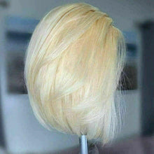Load image into Gallery viewer, Luxury Remy Platinum Blonde #613 Bob 100% Human Hair Swiss 13x4 Lace Front Glueless Wig Short U-Part, 360 or Full Lace Upgrade Available