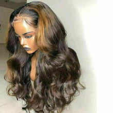 Load image into Gallery viewer, Luxury Wavy Ombre Ash Dark Brown 100% Human Hair Swiss 13x4 Lace Front Glueless Wig Balayage Highlight U-Part, 360 or Full Lace Upgrade Available