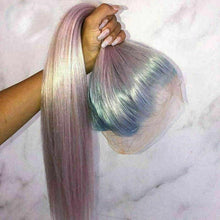 Load image into Gallery viewer, Luxury Remy Ombre Light Blue Baby Pink 100% Human Hair Swiss 13x4 Lace Front Glueless Wig Colouful U-Part or Full Lace Upgrade Available
