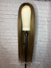 Load image into Gallery viewer, Luxury Honey Brown Blonde 100% Human Hair Swiss Straight 13x4 Lace Front Glueless Wig U-Part, 360 or Full Lace Upgrade Available