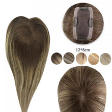 Load image into Gallery viewer, Luxury Human Hair Topper Ombre Balayage 12*6cm Remy Hair Piece With Clips 110% Density Crown Hair Ash Blonde Brown Mono