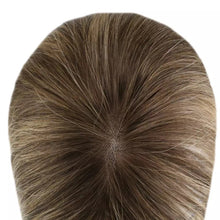 Load image into Gallery viewer, Luxury Human Hair Topper Ombre Balayage 12*6cm Remy Hair Piece With Clips 110% Density Crown Hair Ash Blonde Brown Mono
