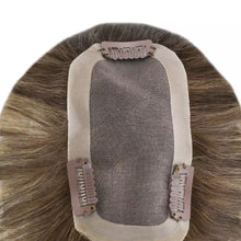 Load image into Gallery viewer, Luxury Human Hair Topper Ombre Balayage 12*6cm Remy Hair Piece With Clips 110% Density Crown Hair Ash Blonde Brown Mono