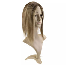 Load image into Gallery viewer, Luxury Human Hair Topper Ombre Balayage 12*6cm Remy Hair Piece With Clips 110% Density Crown Hair Ash Blonde Brown Mono