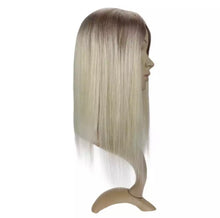 Load image into Gallery viewer, Luxury Human Hair Topper Ombre Balayage 12*6cm Remy Hair Piece With Clips 110% Density Crown Hair Ash Blonde Brown Mono